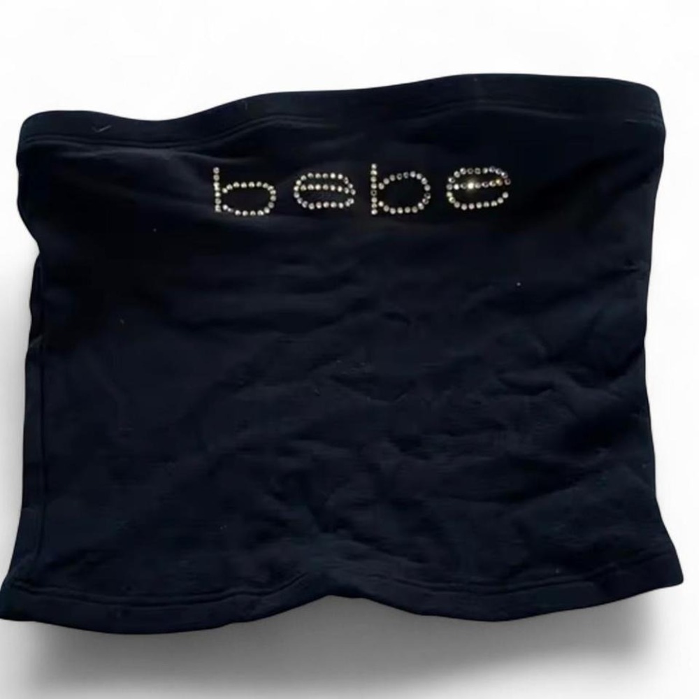 Bebe Black tube top with rhinestone logo Y2K bebe strapless tube top 🖤